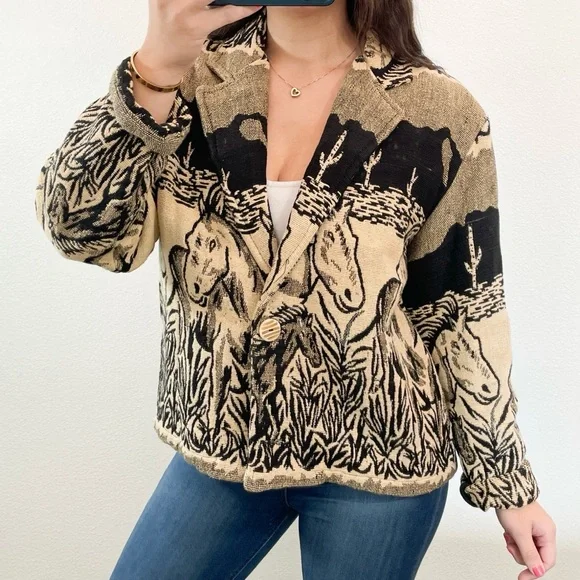 Vintage tan and black horses jacket - Picture 2 of 7